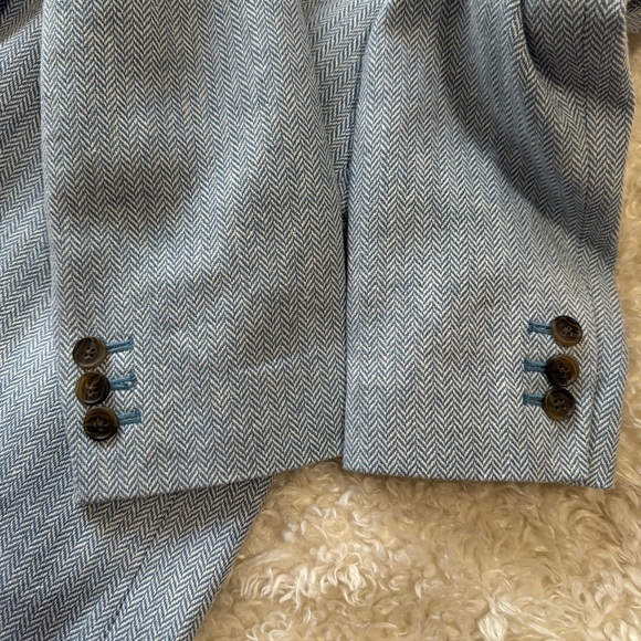 J Crew Factory Blue Herringbone One Button Blazer Linen Cotton Preppy Size 8 - Picture 9 of 14